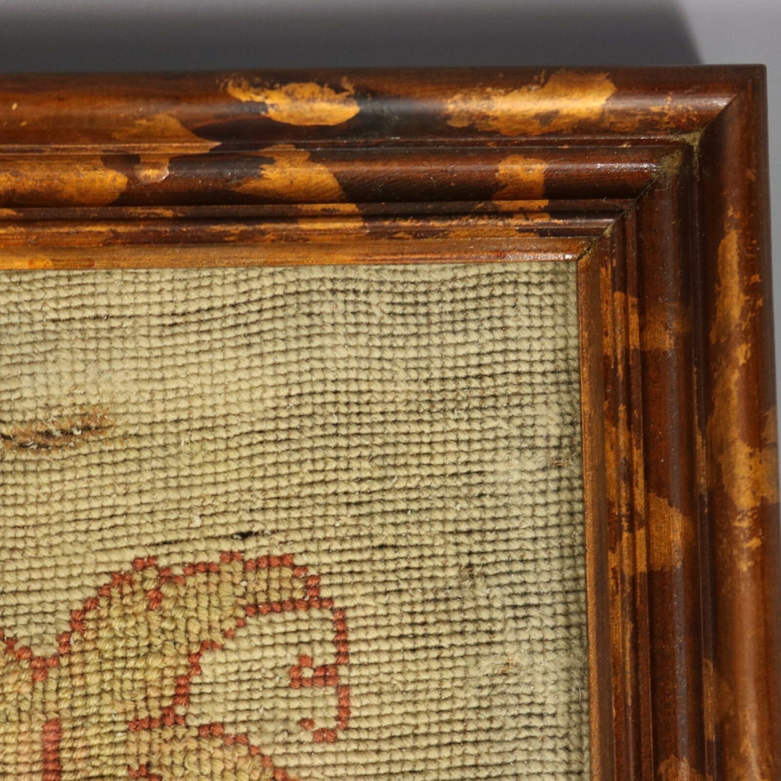 photo vinterior 17thc Gros Point Embroidery   Vase Of Flowers With A Bird