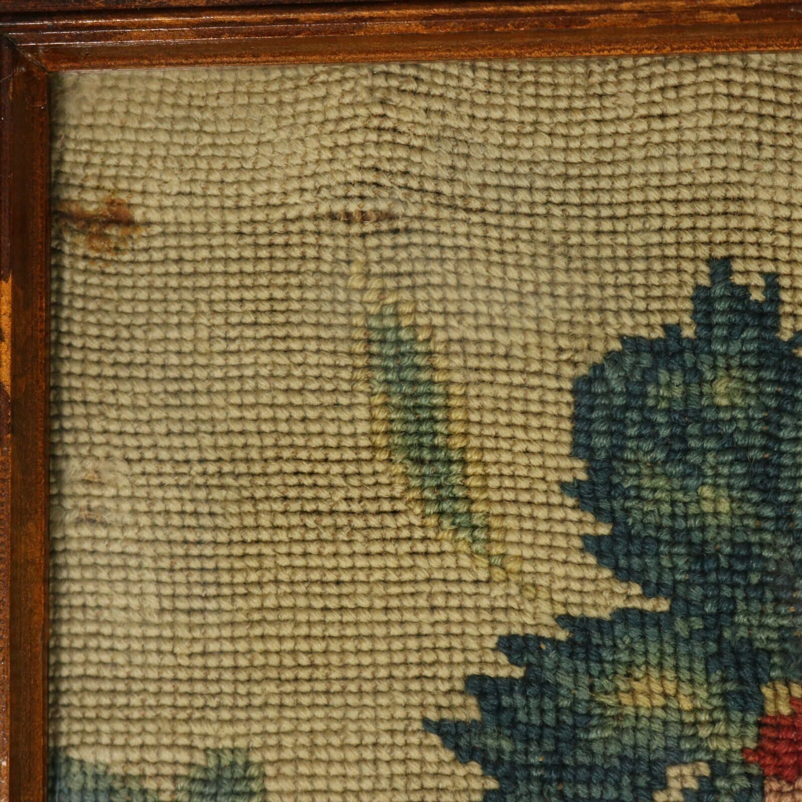 photo vintage 17thc Gros Point Embroidery   Vase Of Flowers With A Bird