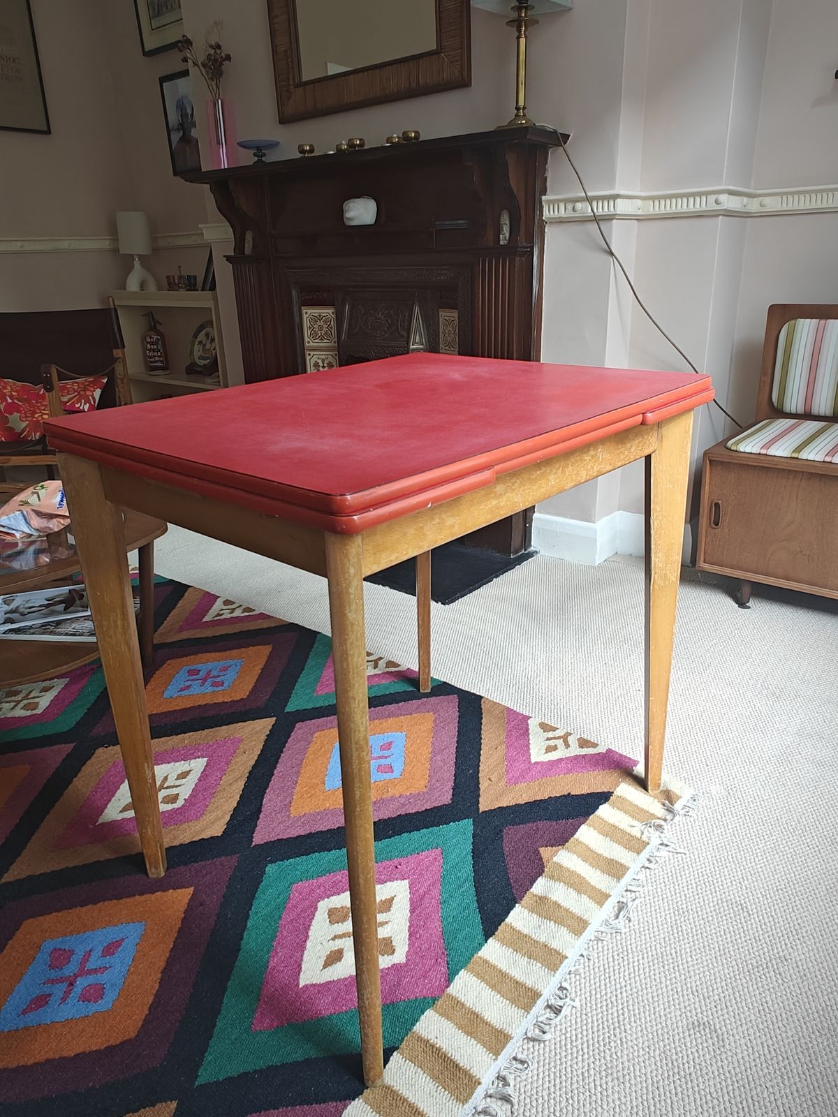Mid Century Extendable Red Formica Dining Table, 1950s/60s