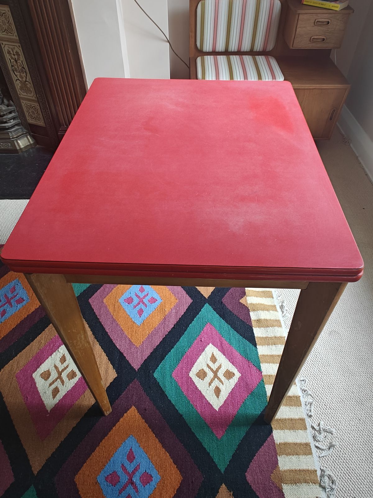 Mid Century Extendable Red Formica Dining Table, 1950s/60s photo for sale