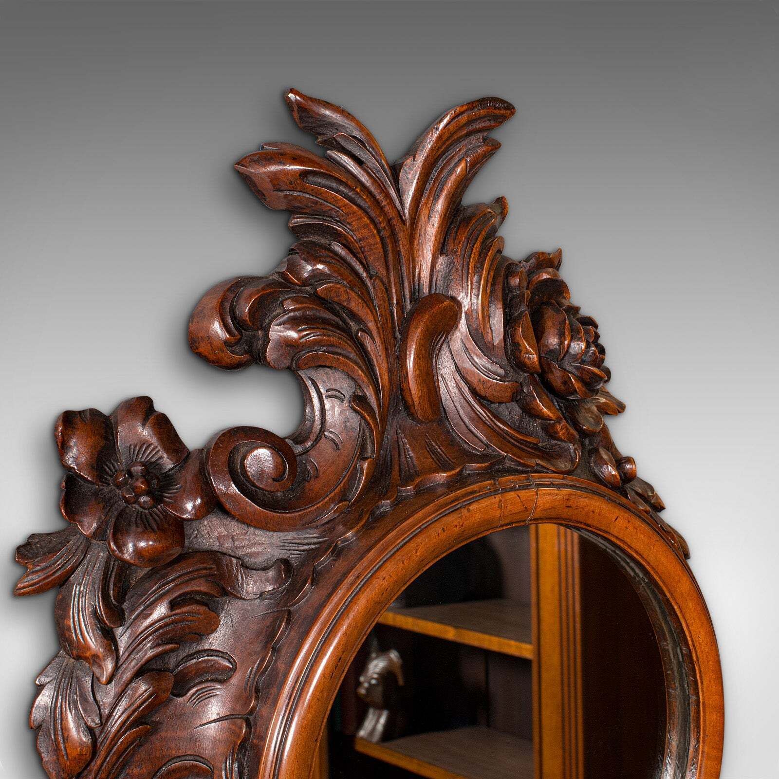 Antique Rococo Mirror, Italian, Carved Fruitwood, Hall, Lounge, Victorian, 1900 photo 909.0