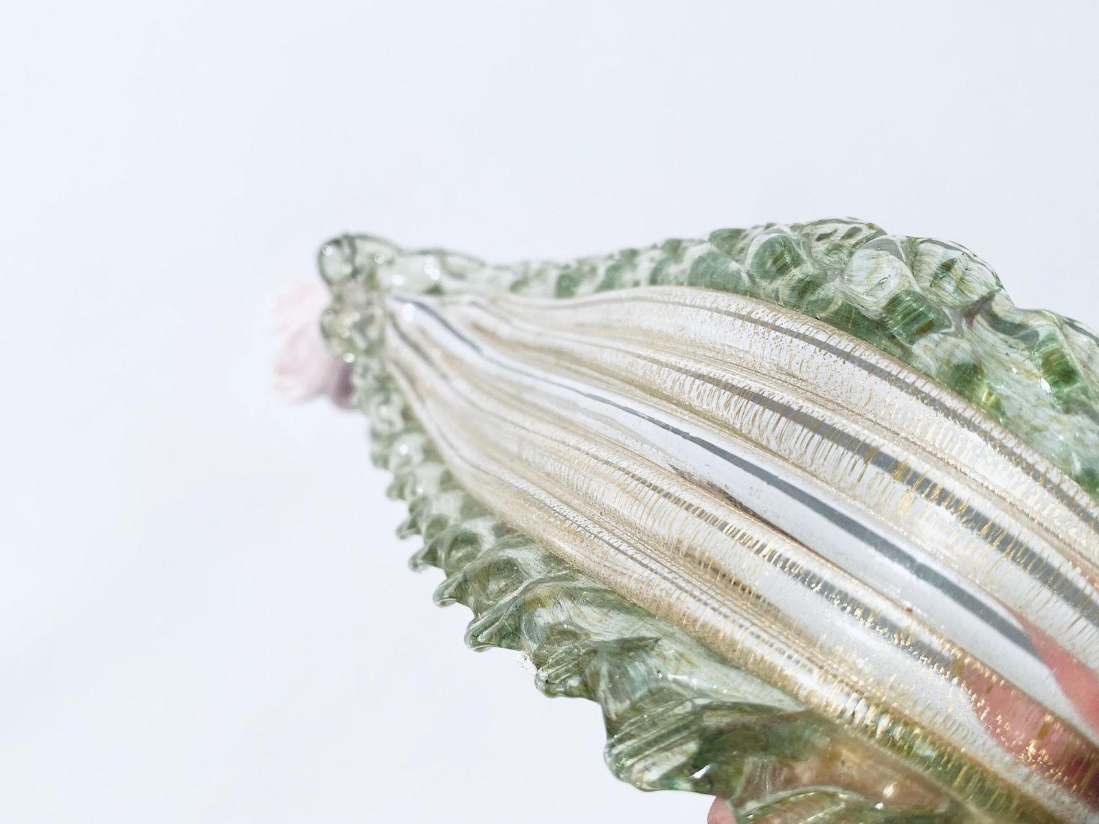 photo for sale Rare Murano Glass Chandelier Leaf & Flower Replacement Parts / Green Gold Pink Vintage Italian Art Interior
