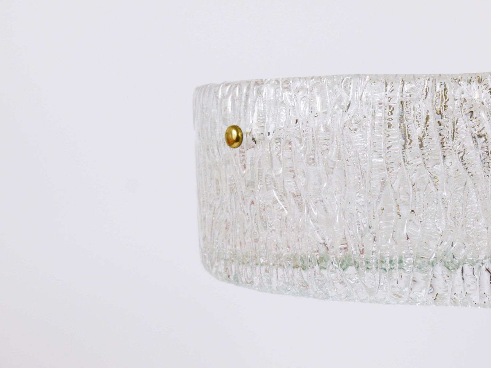 J.T. Kalmar Round Textured Glass Ring & Brass Chandelier, Pendant Lamp, 1950s photo buy