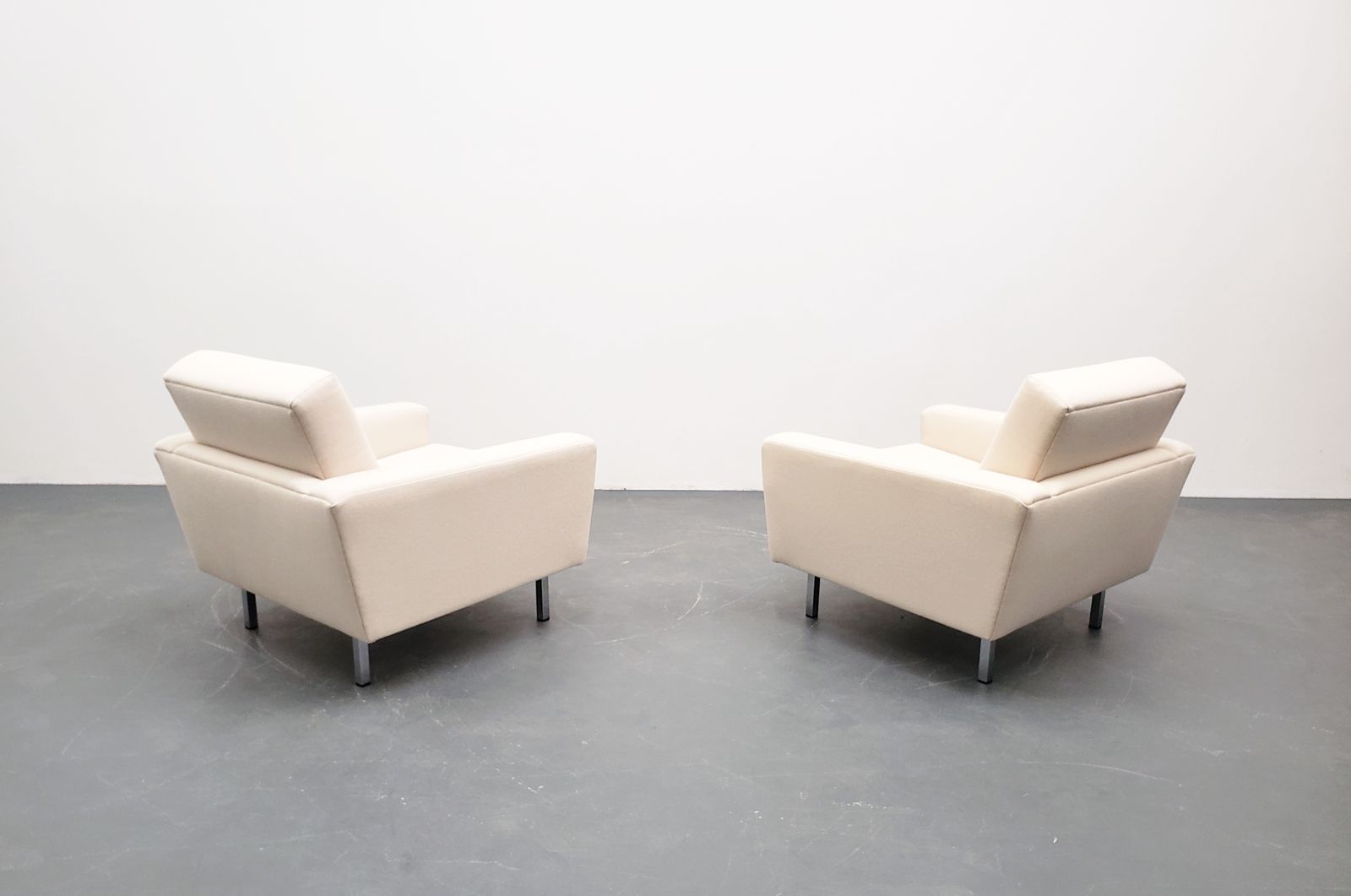 German Club Lounge Chairs – Ivory Wool Upholstery, Chrome Legs photo furniture