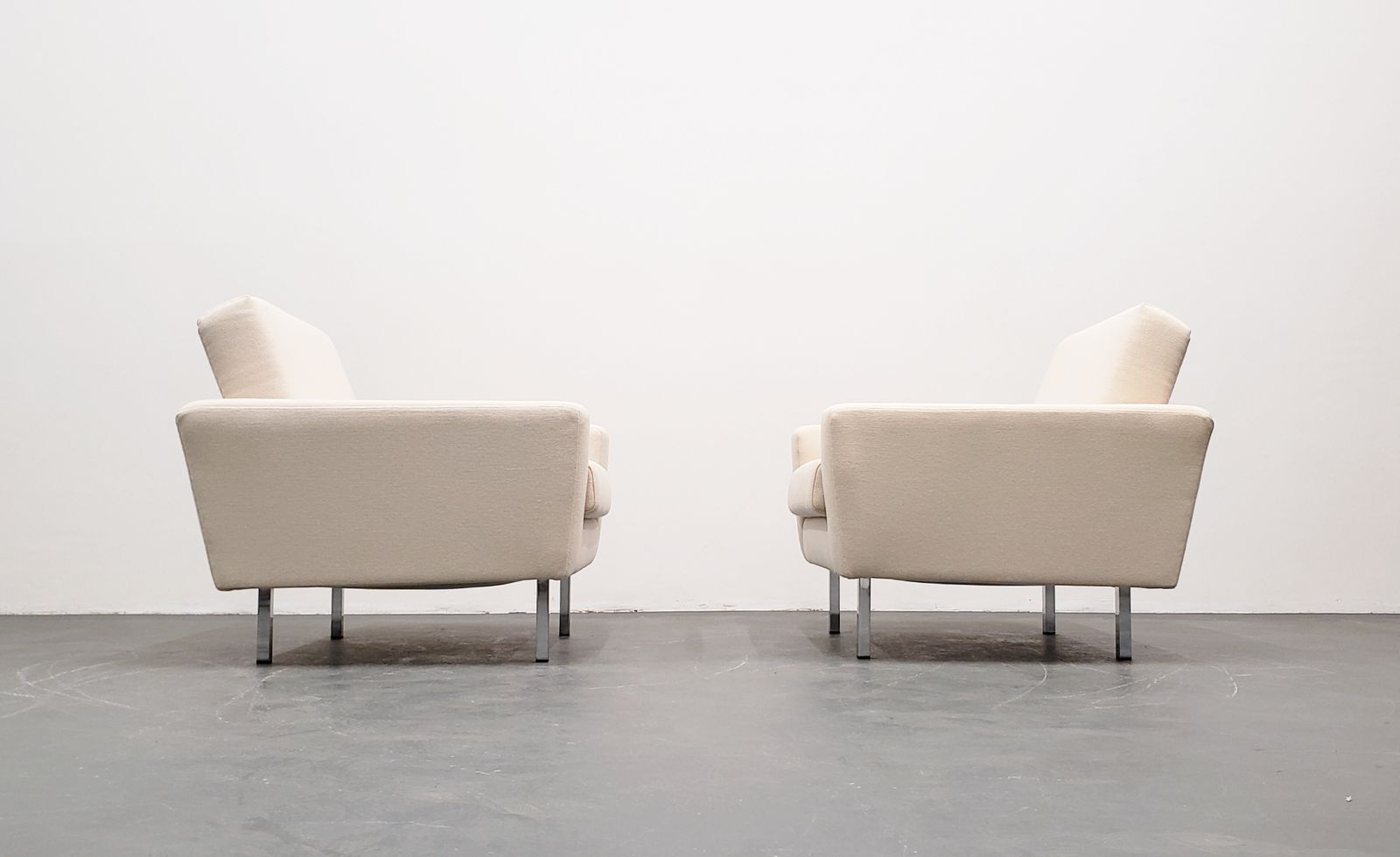 German Club Lounge Chairs – Ivory Wool Upholstery, Chrome Legs photo Furniture