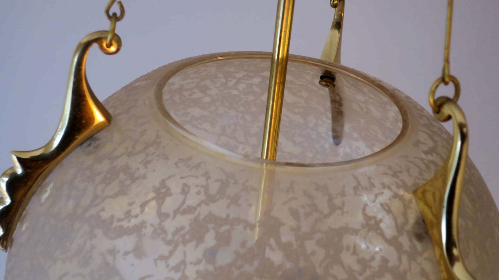 Doria Leuchten Frosted Glass And Brass Pendant Light, 1970s photo for sale