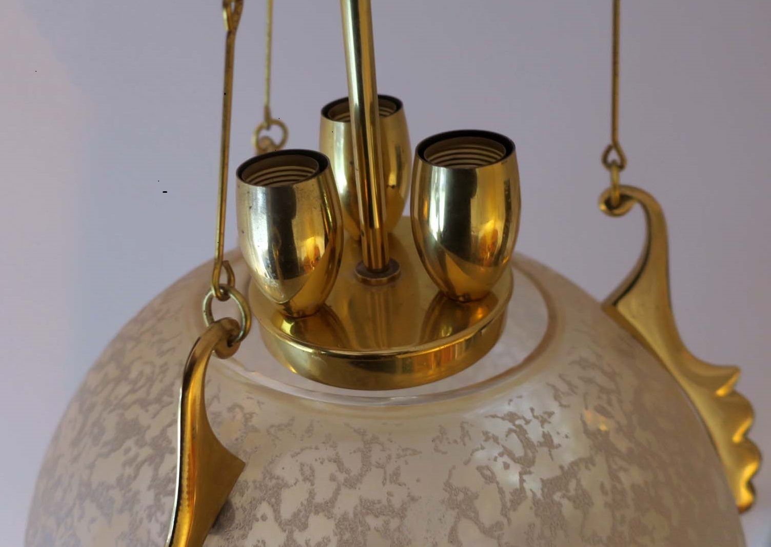 photo furniture Doria Leuchten Frosted Glass And Brass Pendant Light, 1970s