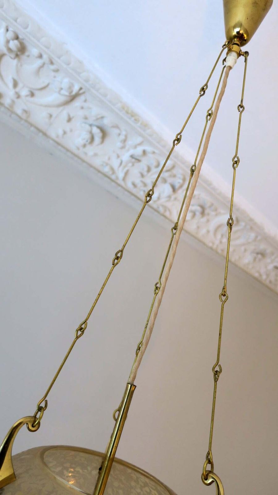 photo for sale Doria Leuchten Frosted Glass And Brass Pendant Light, 1970s