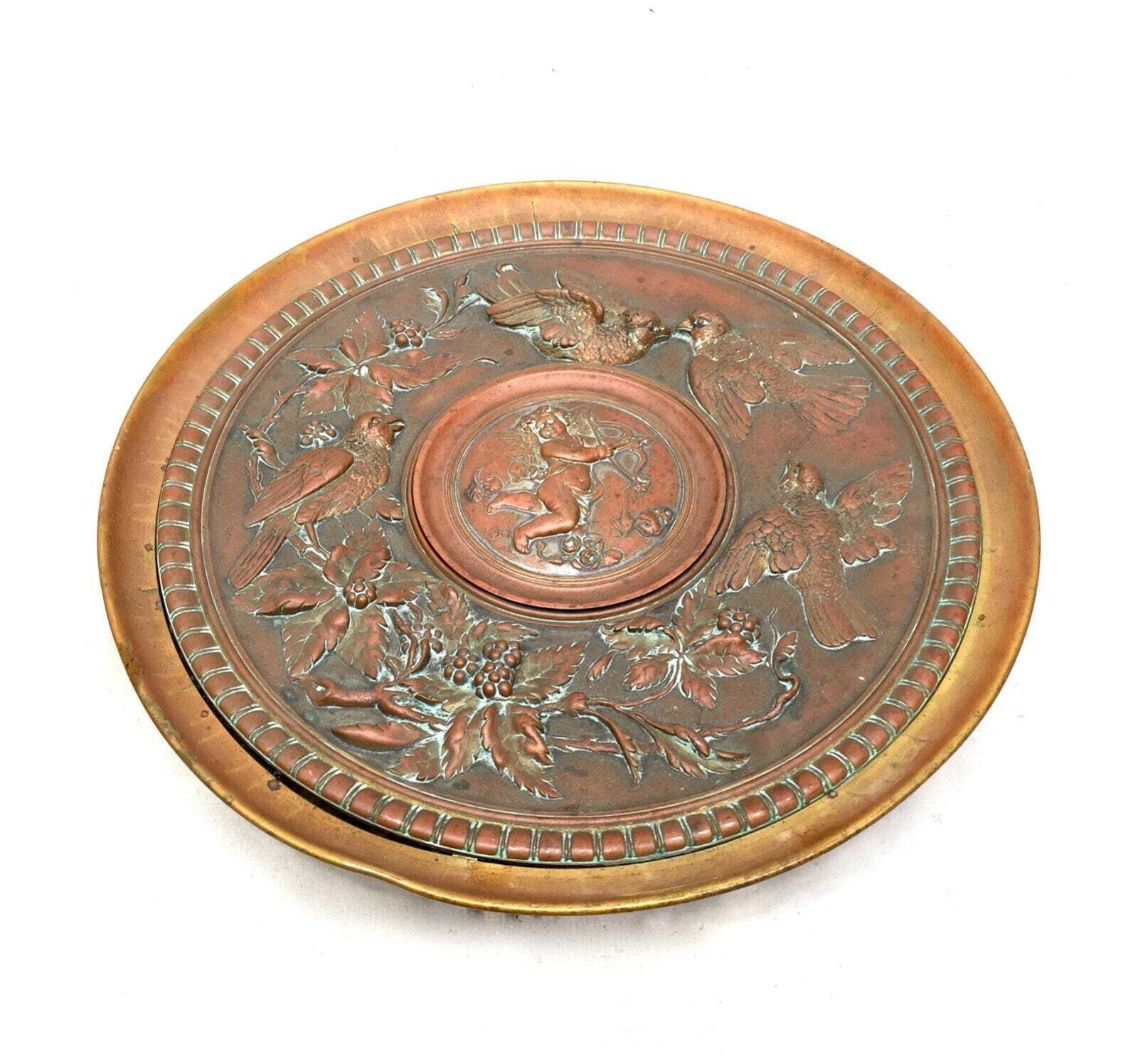 Antique Arts & Crafts Copper And Brass Charger / Tazza Large Size C.1900 photo furniture
