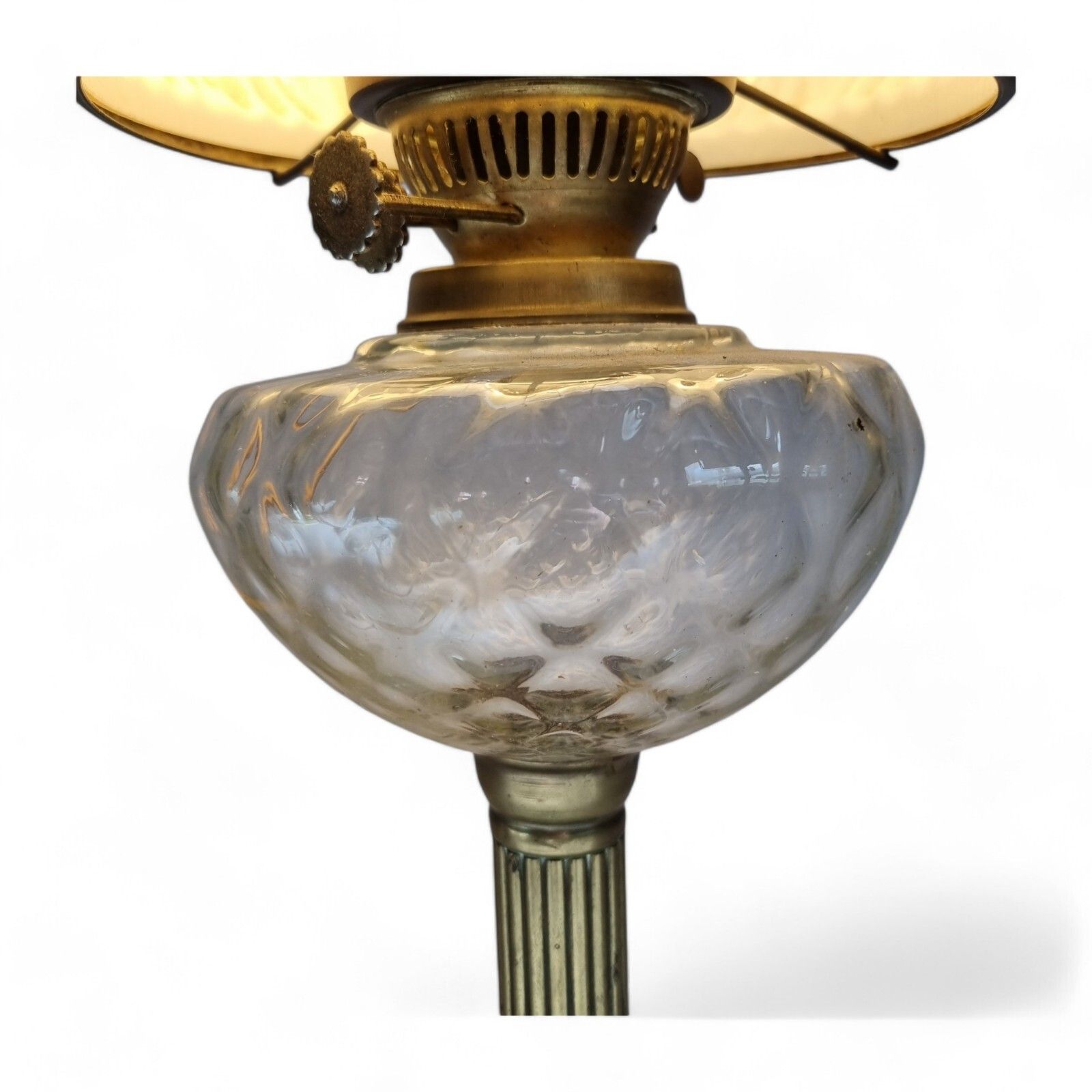 Oil Lamp & Shade Pink Opaline Glass Oil Lamp Converted Electrified Brass Lamp photo for sale