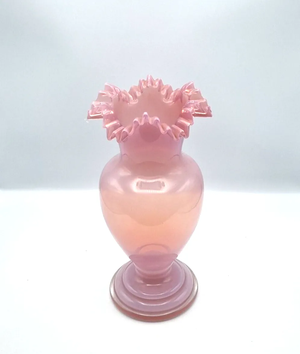 Victorian Vase Pink Opaline Glass Vase Ruffled Neck Glass Vase Stunning! photo furniture