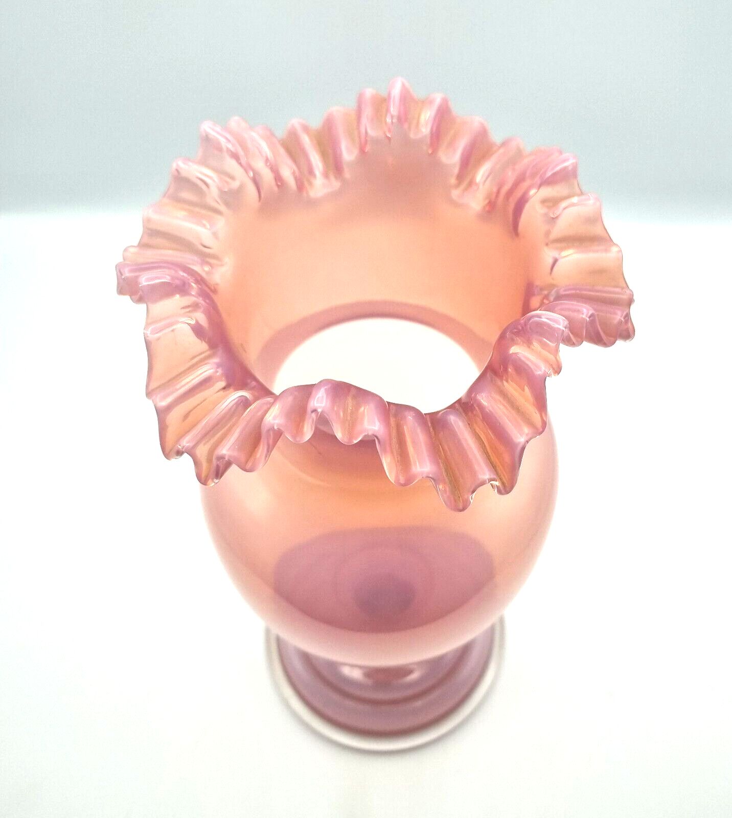 Victorian Vase Pink Opaline Glass Vase Ruffled Neck Glass Vase Stunning! photo Home Decor