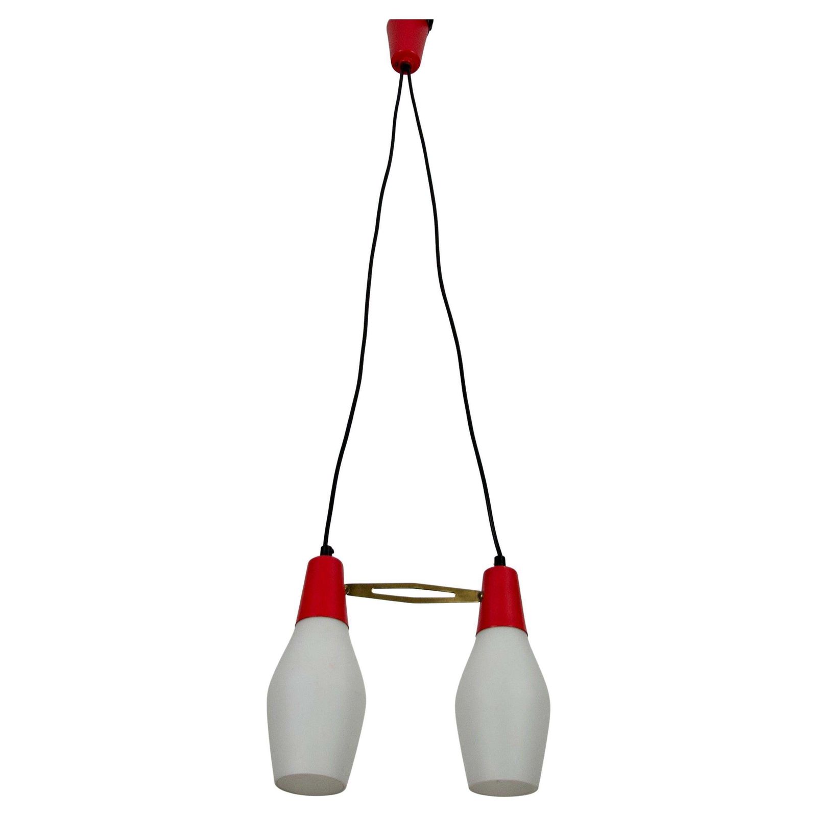 Mid Century Red Metal And Opal Glass Ceiling Lamp, Italy, 1960s