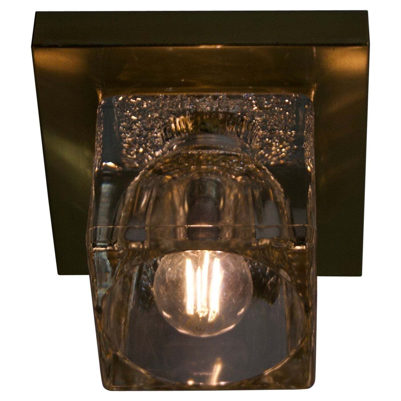 1 Of 4 Ice Glass Cube Wall Lamps With Brass Base By Peill & Putzler, 1970s