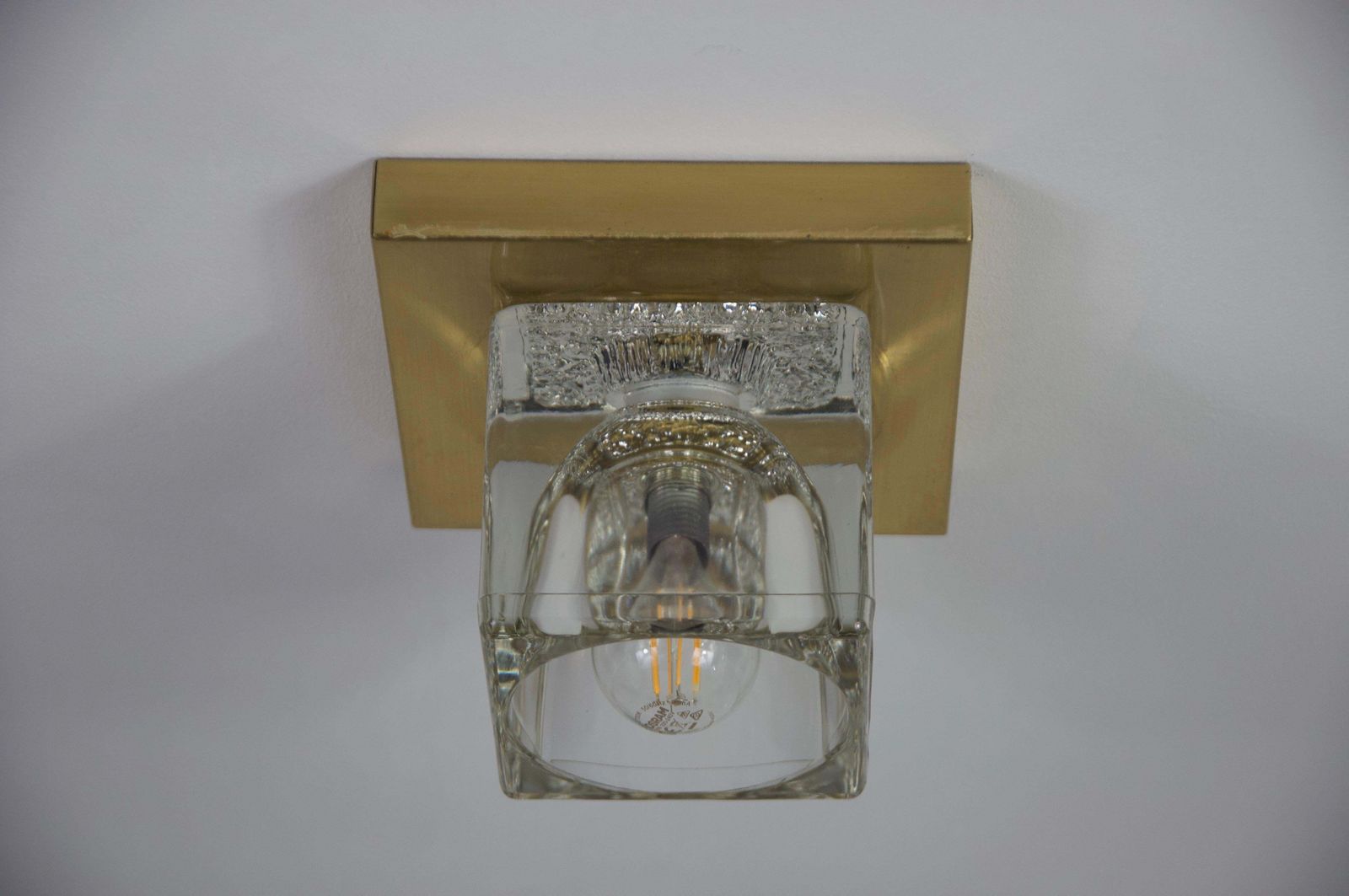 1 Of 4 Ice Glass Cube Wall Lamps With Brass Base By Peill & Putzler, 1970s photo furniture