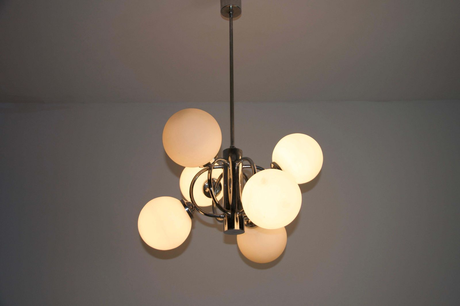 Mid Century Modern Chrome Kaiser 6 Arm Space Age Chandelier, Germany, 1960s photo furniture