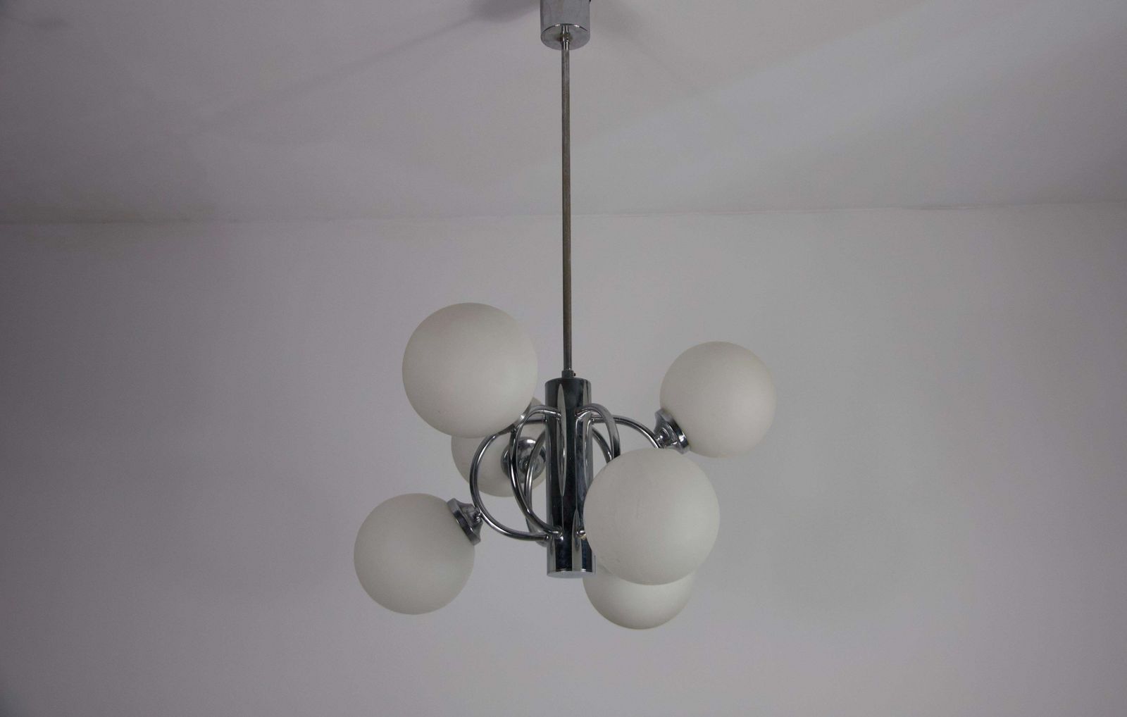 Mid Century Modern Chrome Kaiser 6 Arm Space Age Chandelier, Germany, 1960s photo Lighting
