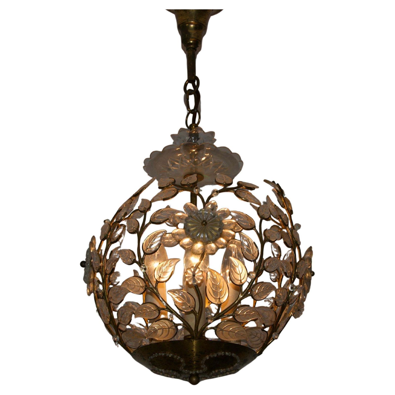 Brass And Crystal Glass Chandelier By Ernst Palme For Palwa, 1960s