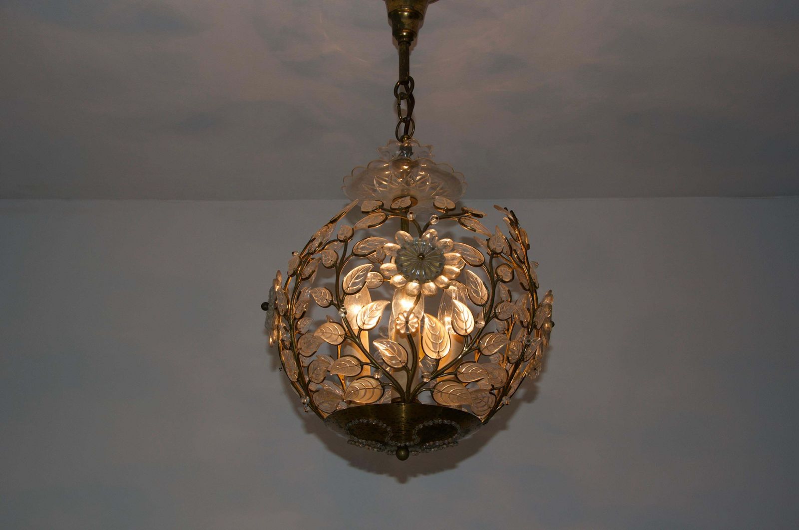 Brass And Crystal Glass Chandelier By Ernst Palme For Palwa, 1960s photo for sale