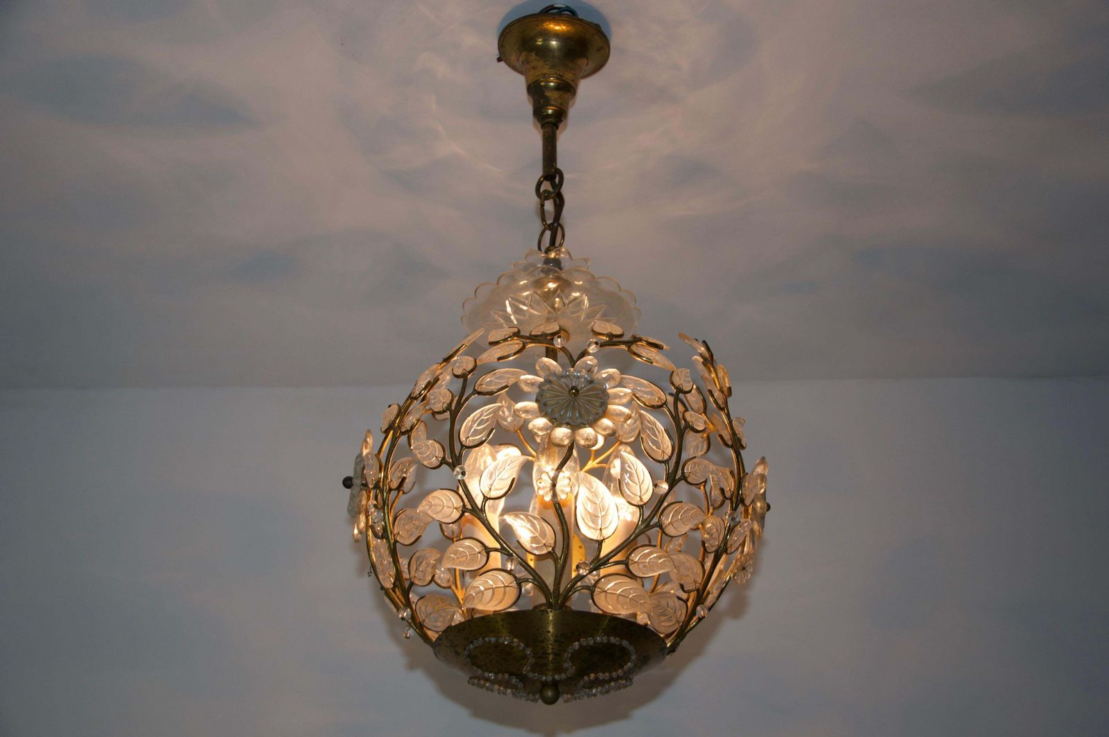 Brass And Crystal Glass Chandelier By Ernst Palme For Palwa, 1960s photo Lighting