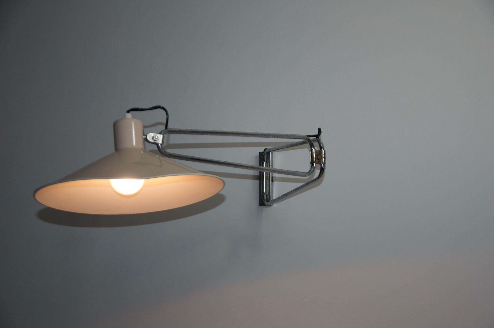 Mid Century Chrome Swing Arm Wall Lamp, France, 1950s photo Lighting