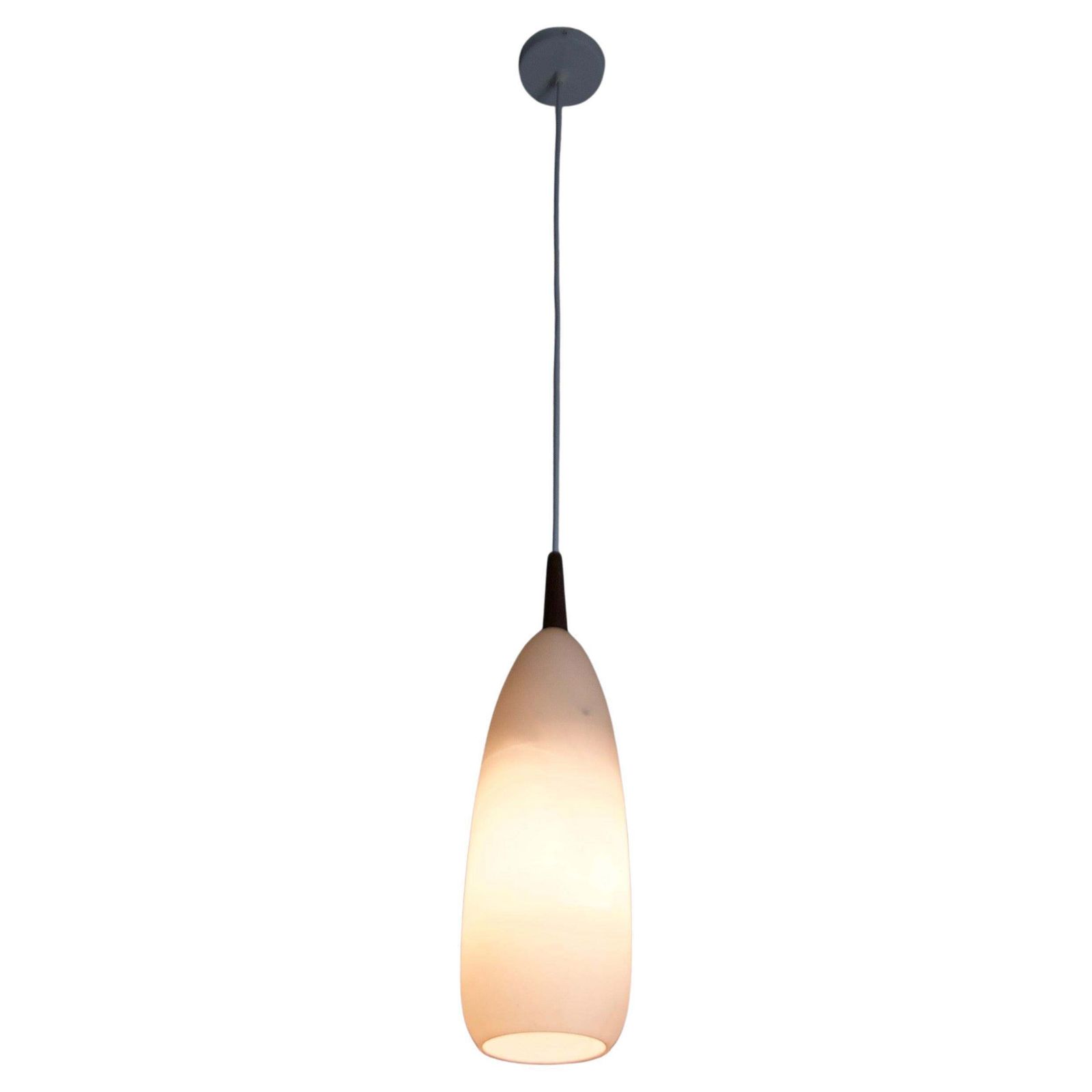 Teak And Opal Glass Pendant Lamp By Uno & östen Kristiansson For Luxus Sweden