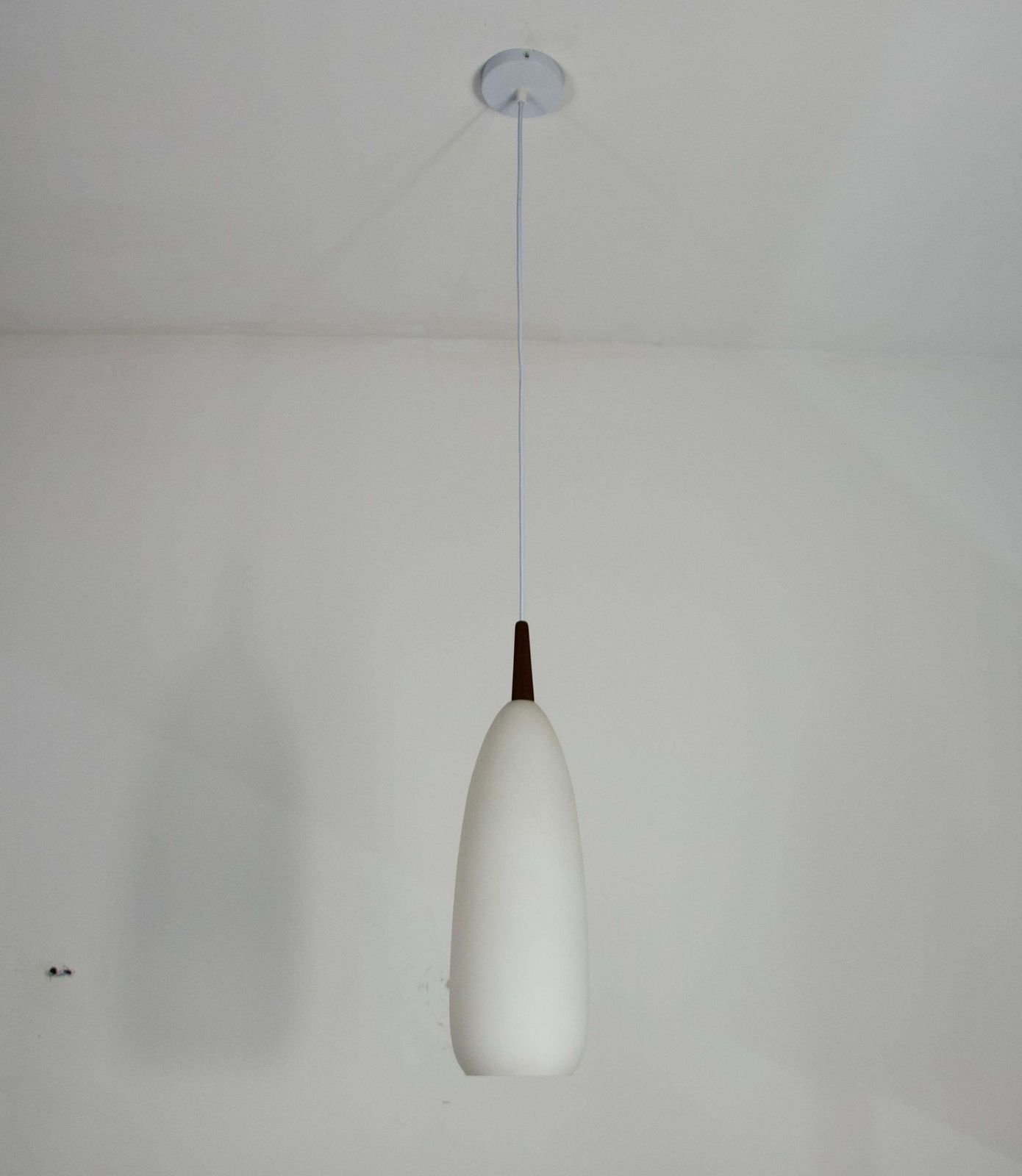 Teak And Opal Glass Pendant Lamp By Uno & östen Kristiansson For Luxus Sweden photo Lighting