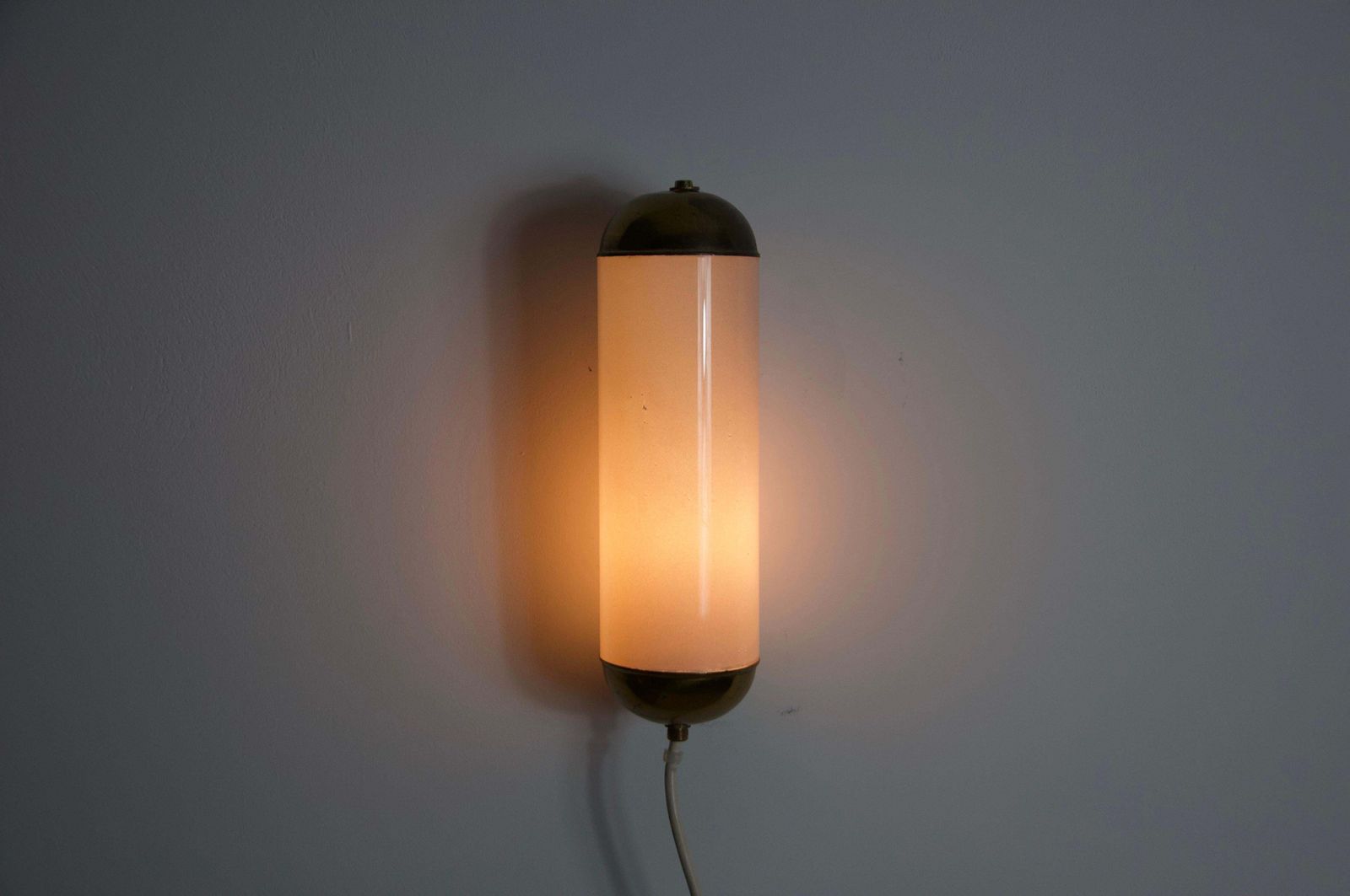 Brass And Opaline Glass Wall Lamp By Glashütte Limburg, 1960s photo for sale