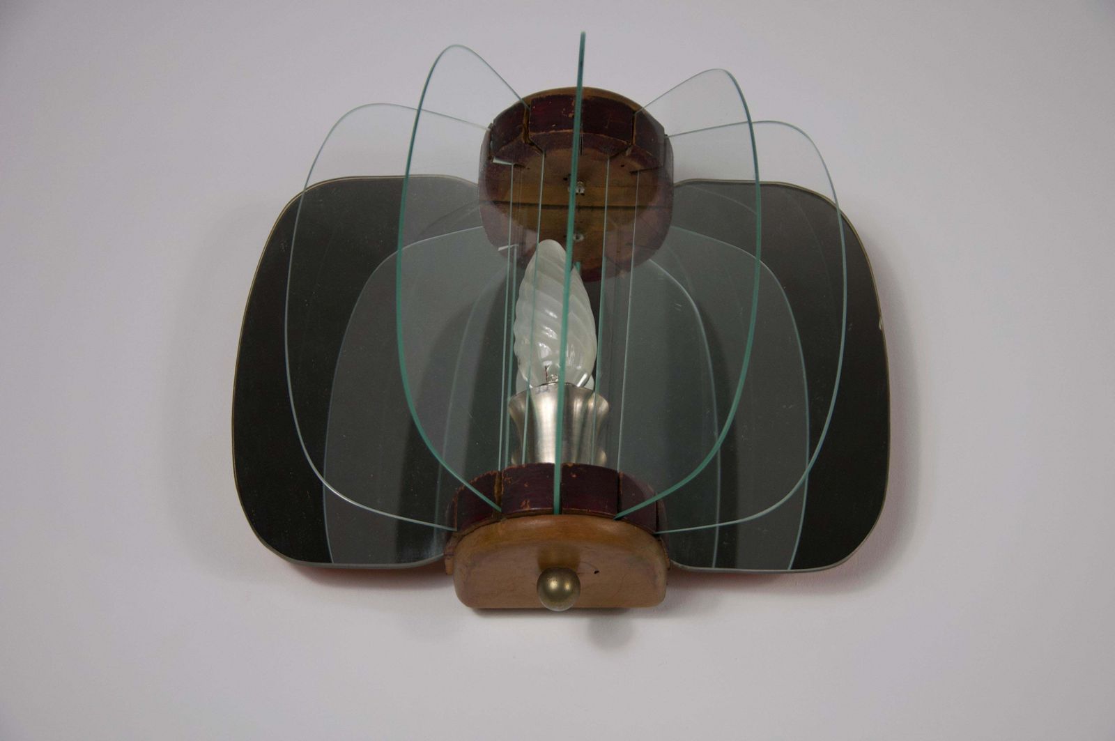 Pair Of Wooden And Glass Wall Lamps, Italy, 1960s photo 934.0