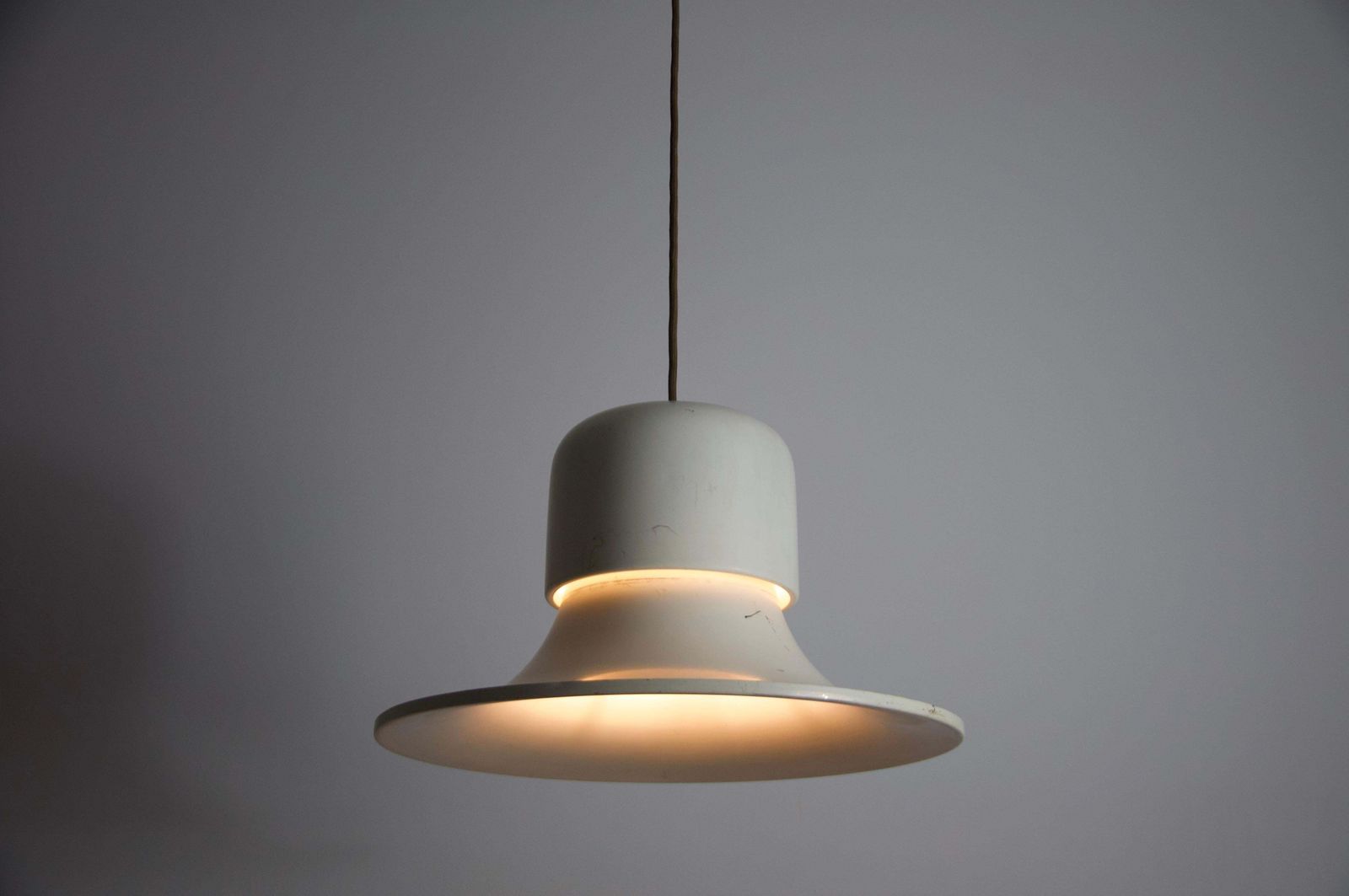 White Metal Hanging Lamp By Joe Colombo Stilnovo, Italy, 1950s photo furniture