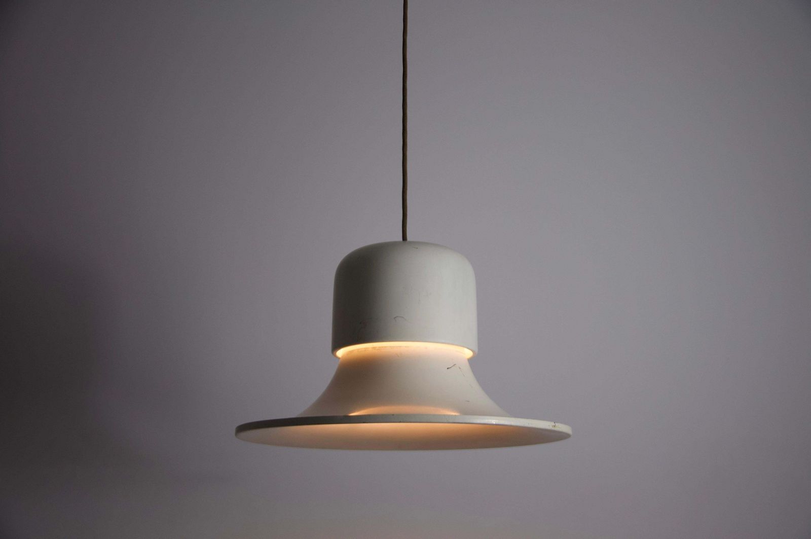 White Metal Hanging Lamp By Joe Colombo Stilnovo, Italy, 1950s photo for sale