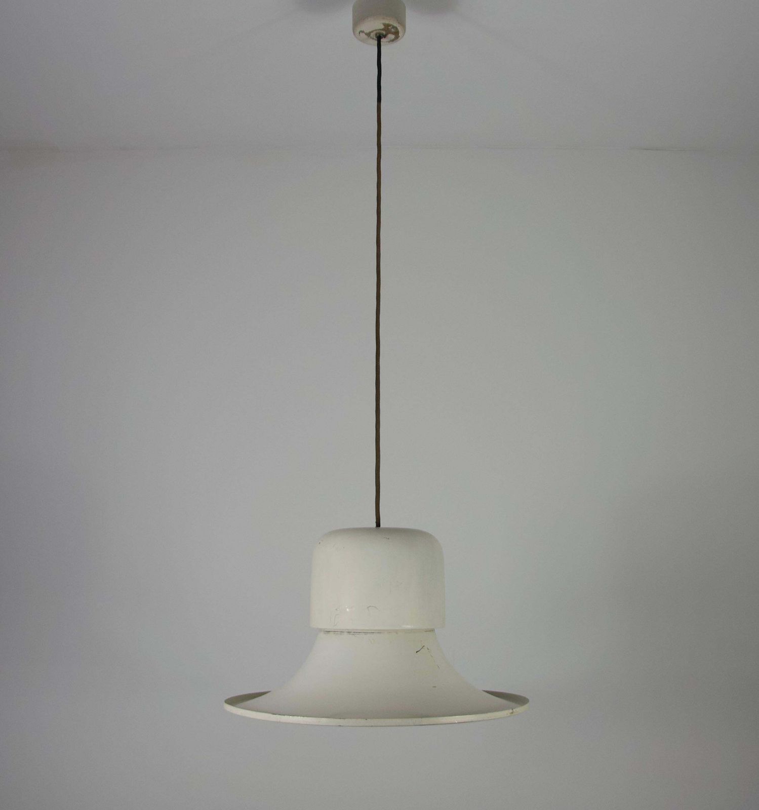 White Metal Hanging Lamp By Joe Colombo Stilnovo, Italy, 1950s photo vinterior