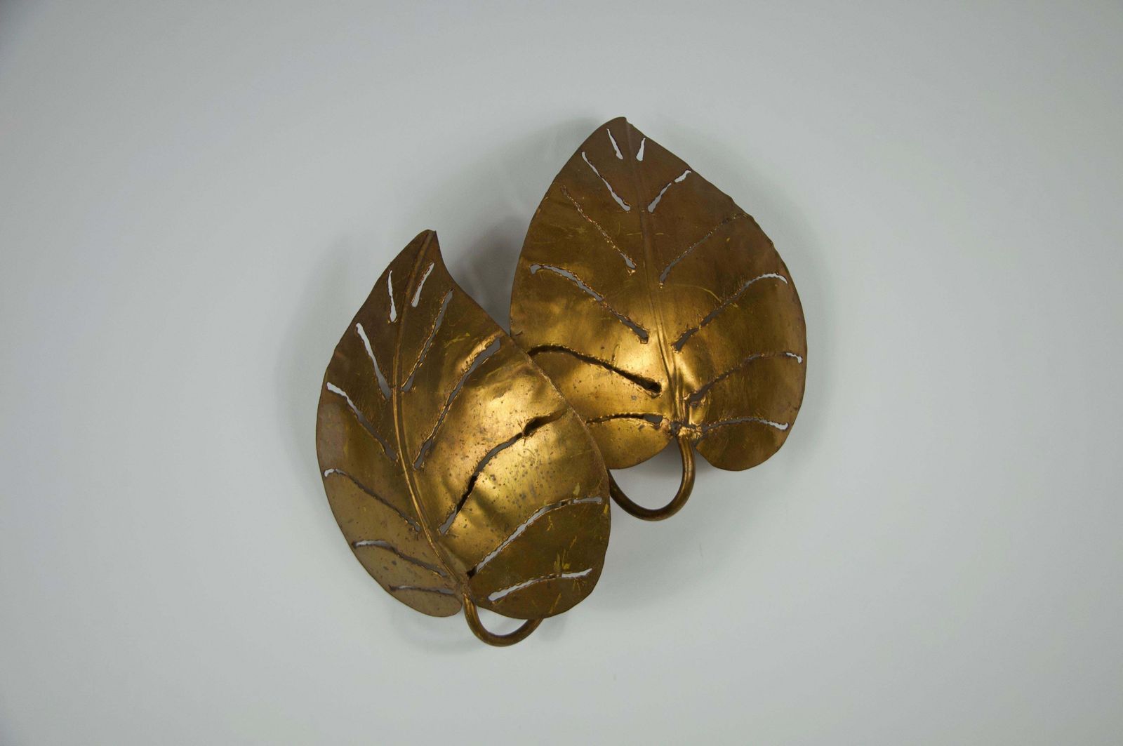 Brass Monstrera Double Leaf Wall Lamp, Maison Jansen, France, 1960s photo furniture