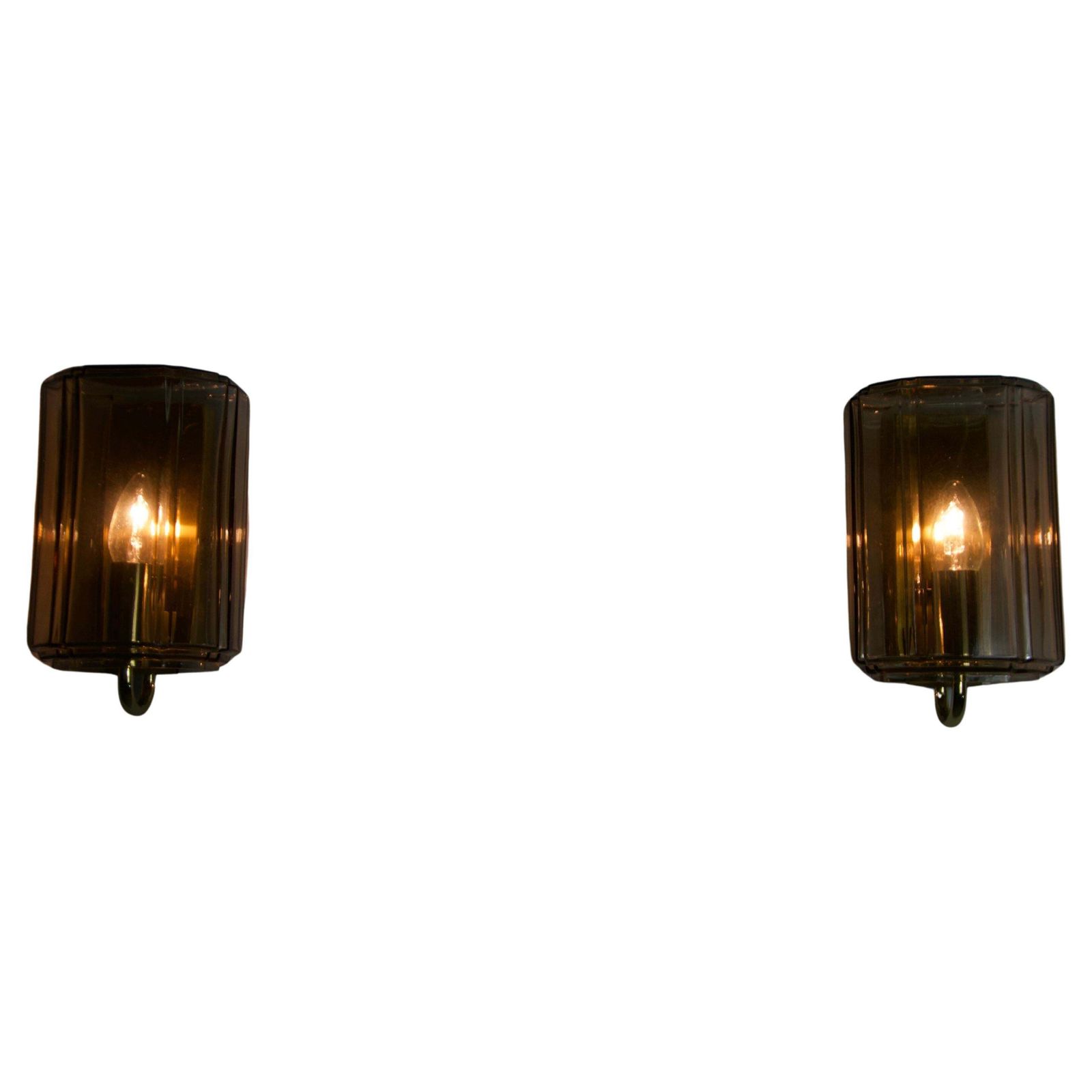 Pair Of Brass And Glass Wall Lamps By Glashütte Limburg, 1960s