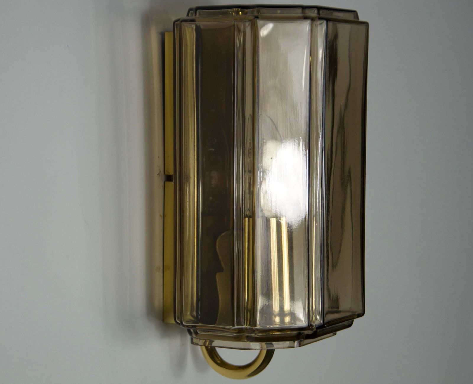 Lighting Pair Of Brass And Glass Wall Lamps By Glashütte Limburg, 1960s photo
