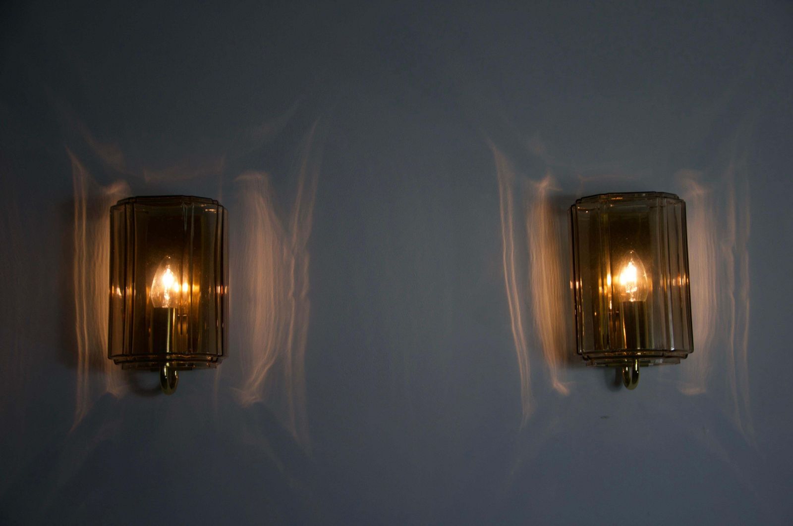 photo buy Pair Of Brass And Glass Wall Lamps By Glashütte Limburg, 1960s
