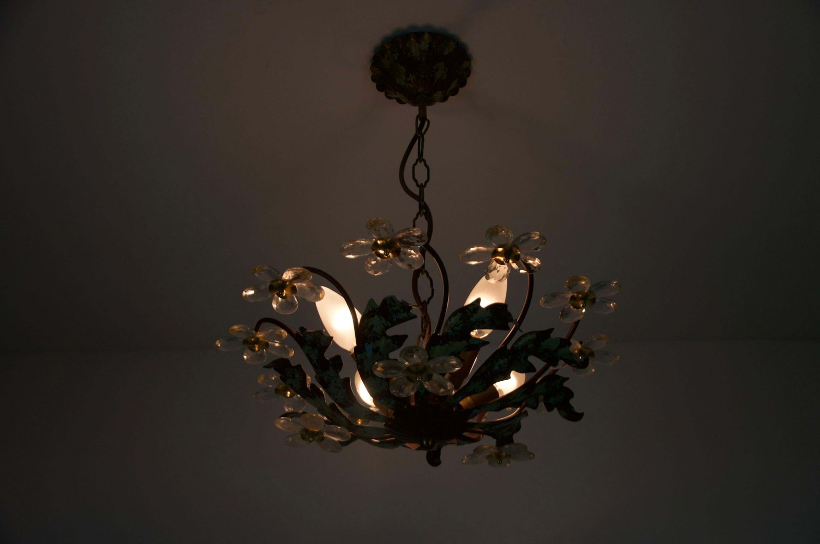 photo vintage Green Florentine Flower Shape Ceiling Lamp By Banci Firenze, Italy, 1970s