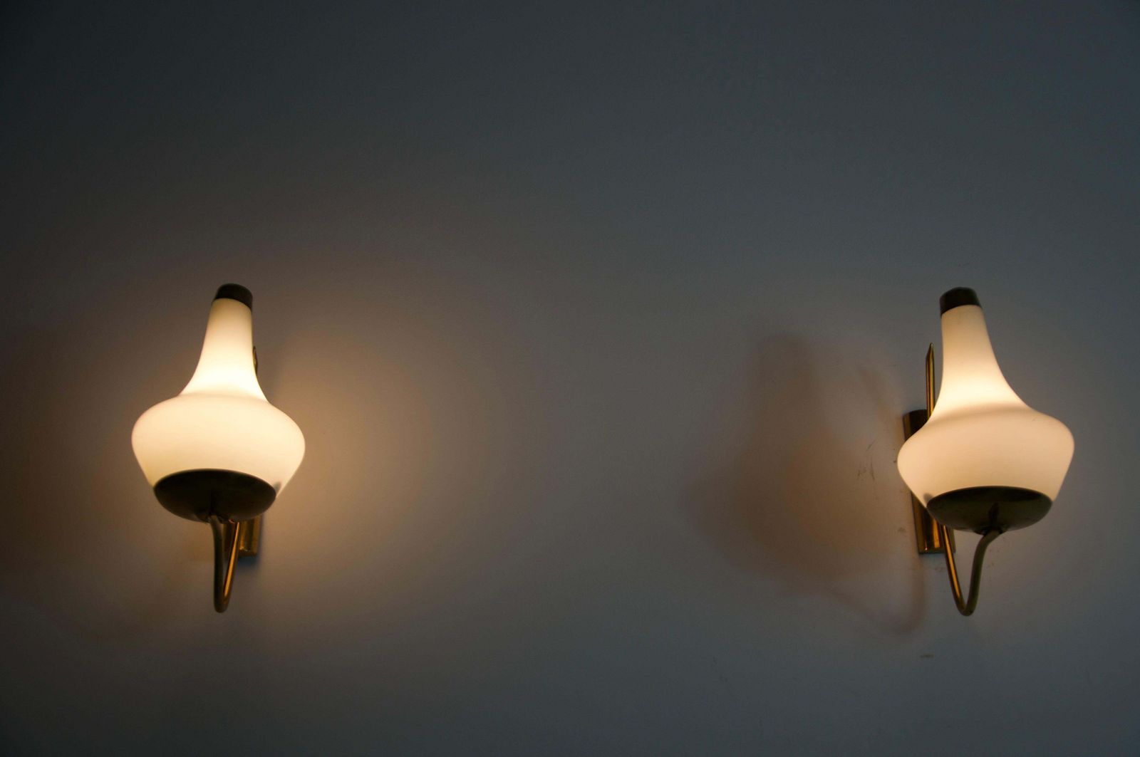 Pair Of Brass And Opaline Wall Lamps By Stilnovo, Italy, 1960s photo 1817.0