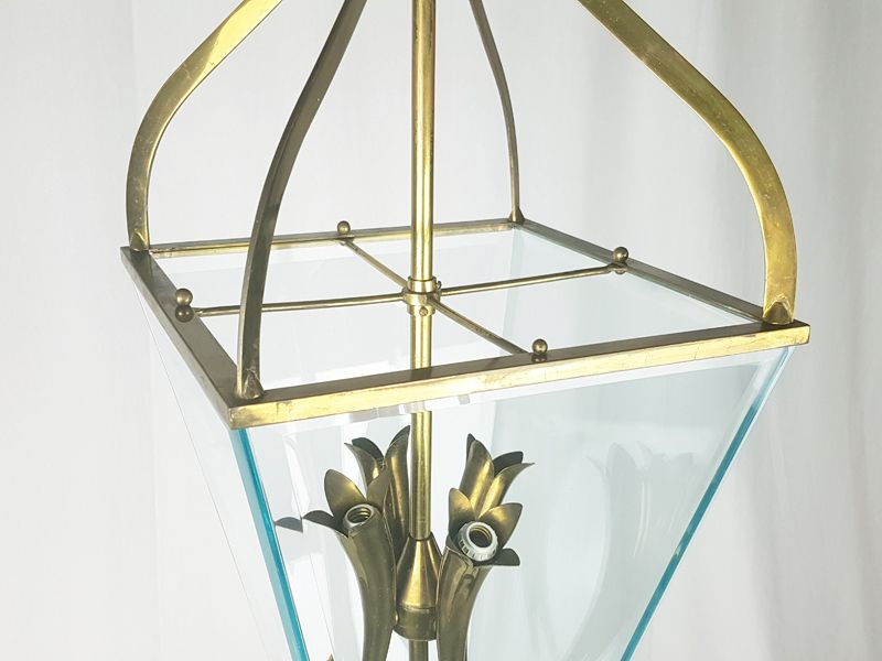 Mid Century Italian Faceted Glass & Brass Pendant In The Style Of G. Ulrich, 1940s photo furniture