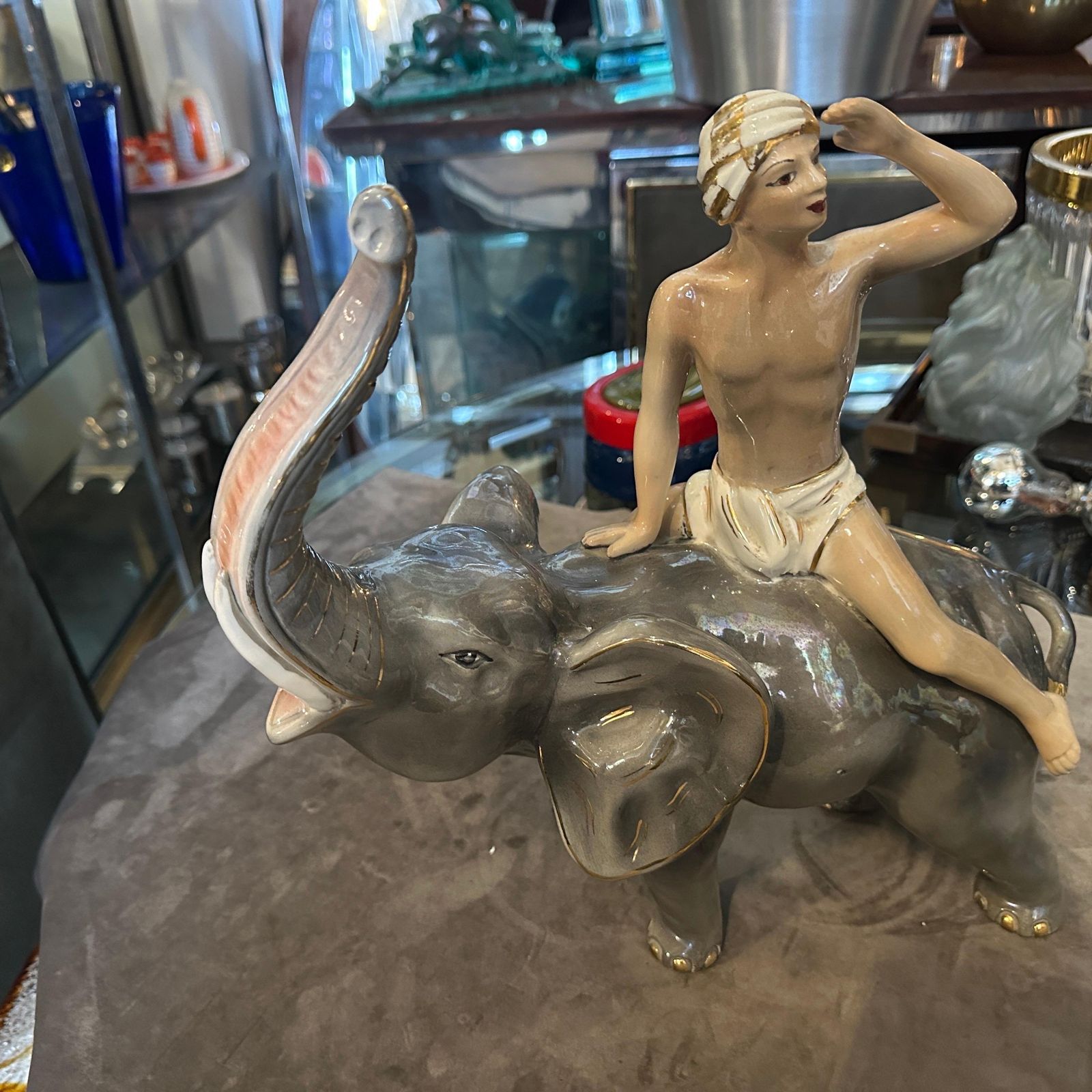 1950s Orientalist Ceramic Italian Figure Of A Boy On An Elephant By Sica photo Art
