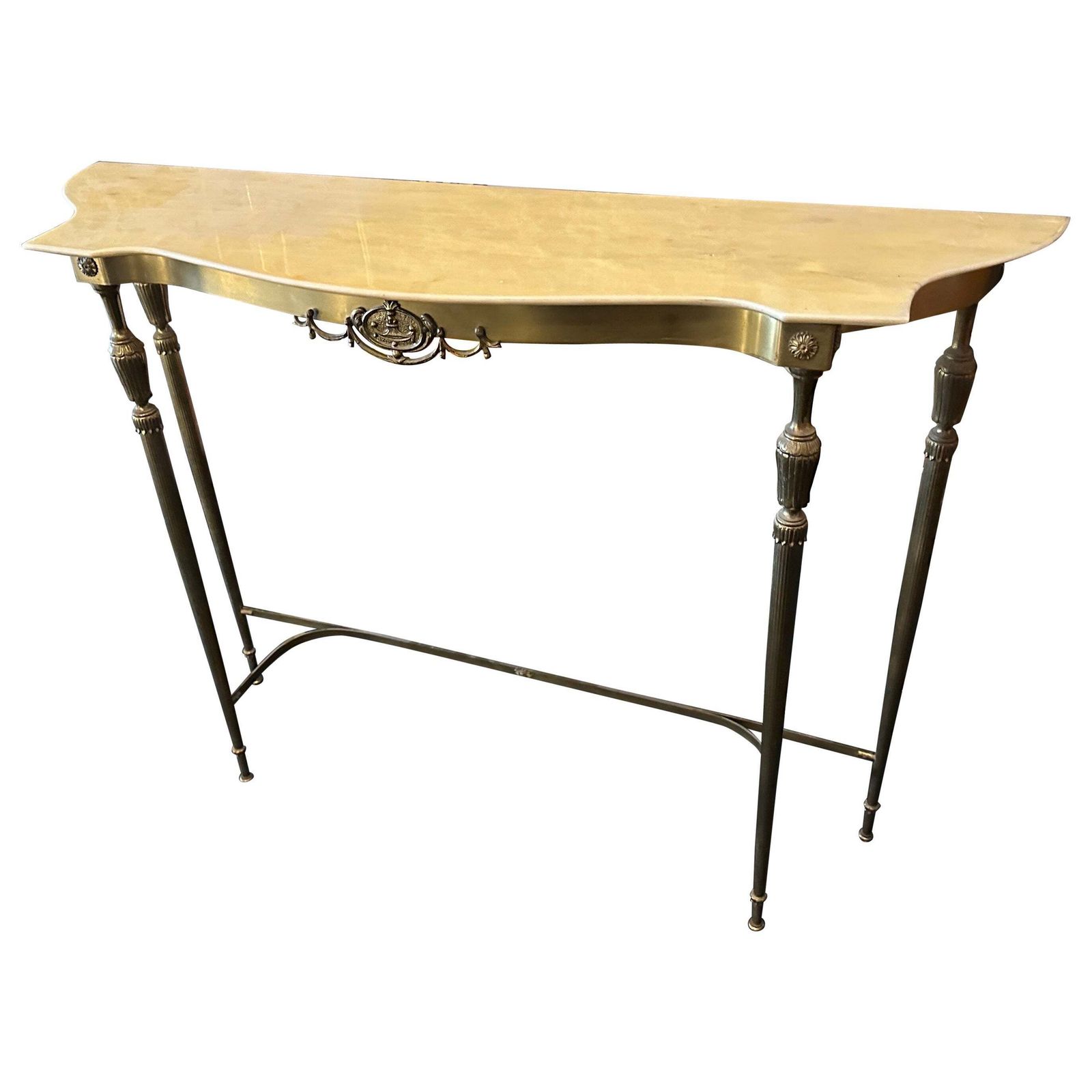 1950s Mid Century Modern Brass And Marble Italian Console Table