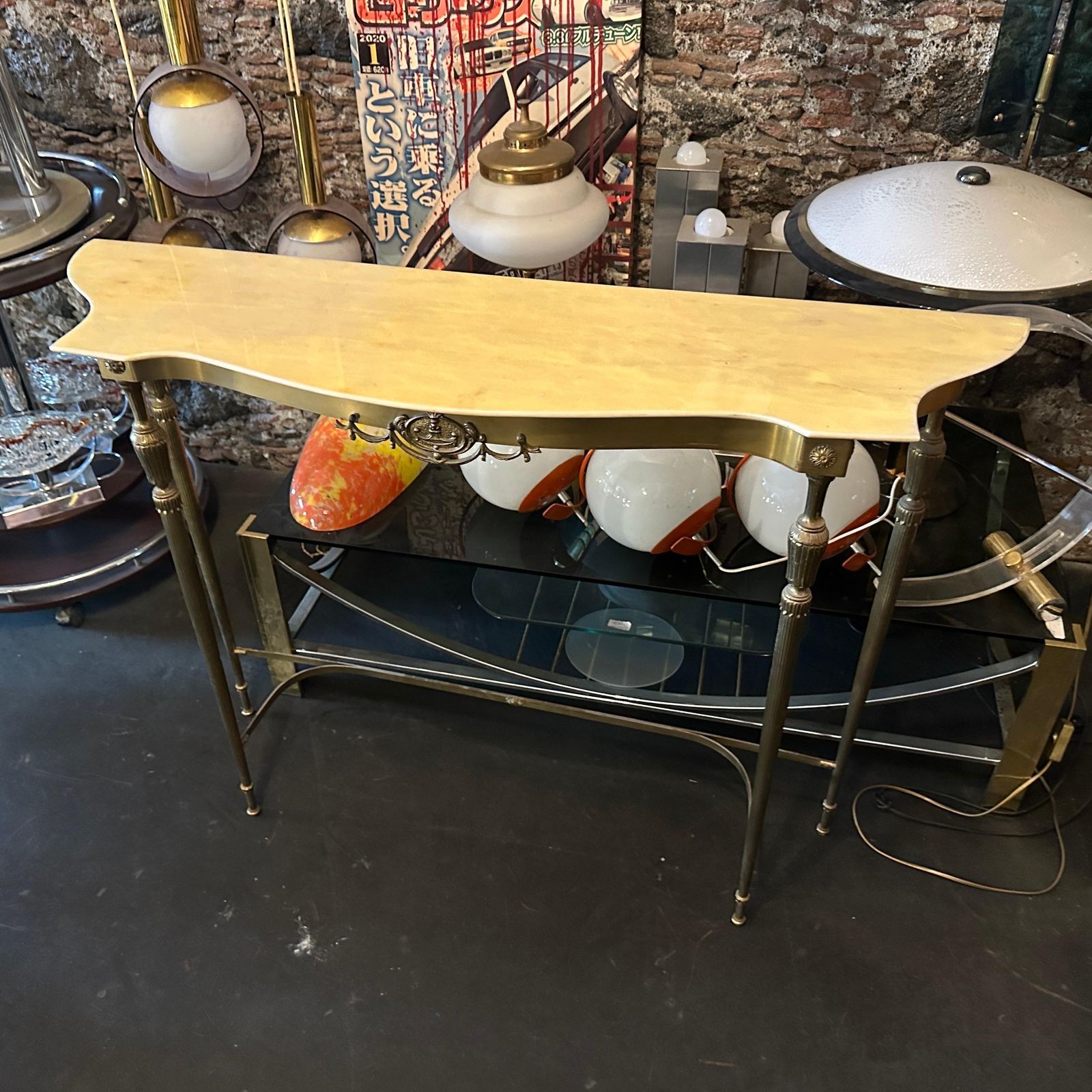 1950s Mid Century Modern Brass And Marble Italian Console Table photo Furniture