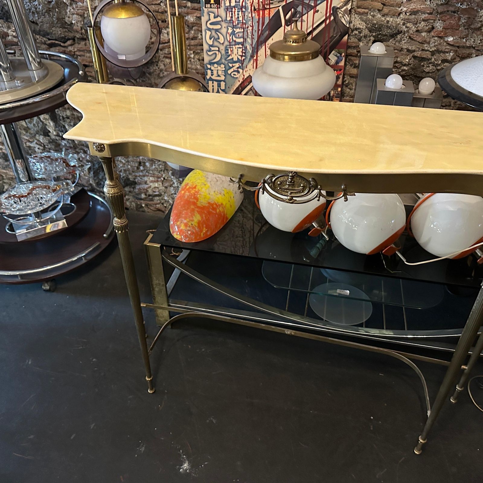 1950s Mid Century Modern Brass And Marble Italian Console Table photo 1962.0