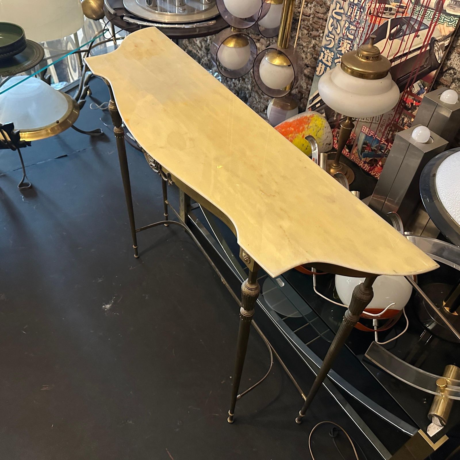 1950s Mid Century Modern Brass And Marble Italian Console Table photo vintage