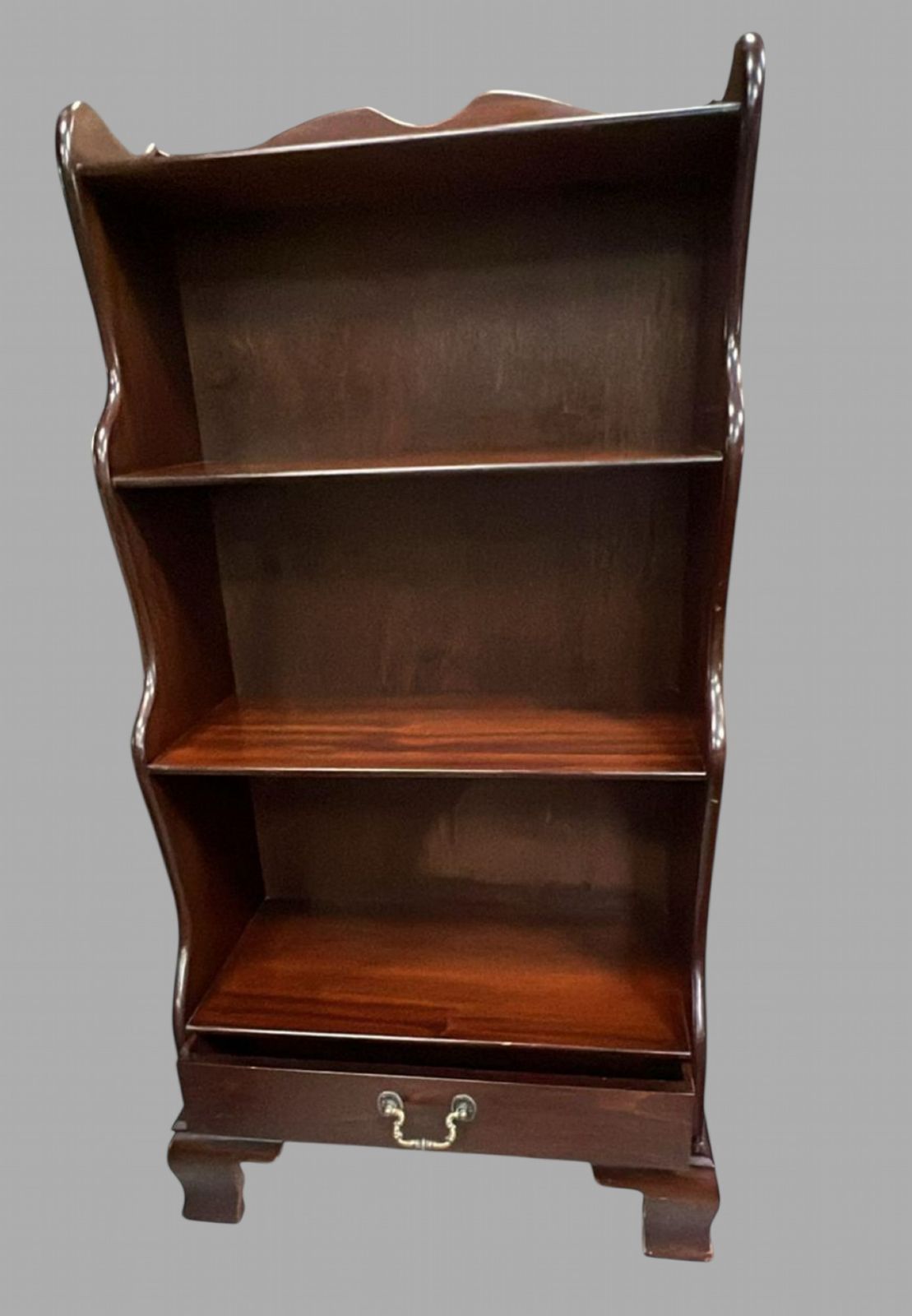 Mid Century Mahogany Veneered Four Shelf Waterfall Bookcase photo furniture