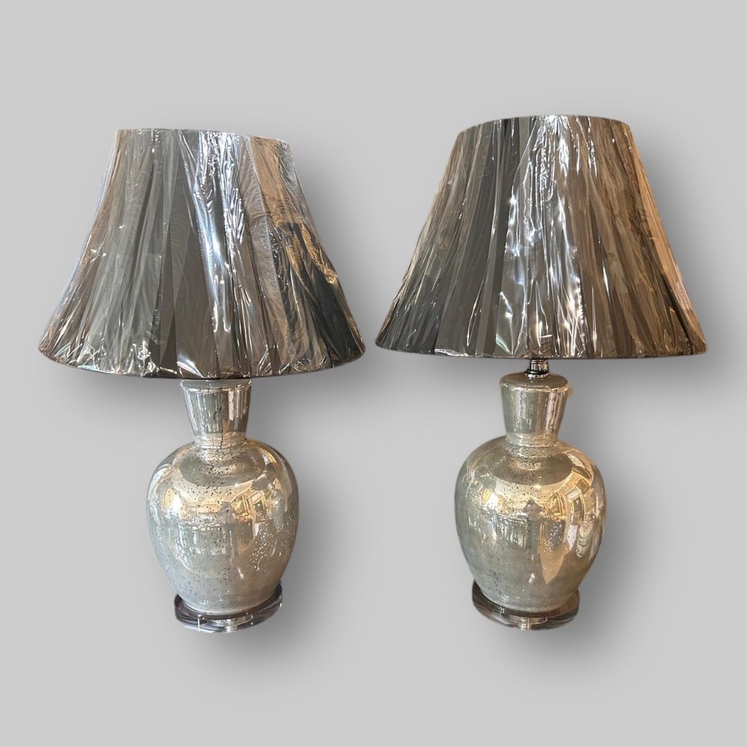 Pair Of Mercury Glass Table Lamps With Pleated Shades photo for sale