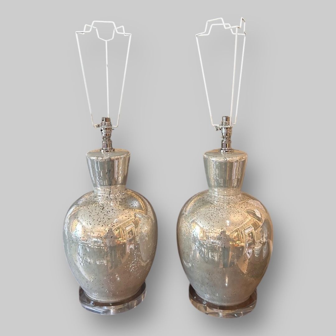 Pair Of Mercury Glass Table Lamps With Pleated Shades photo Lighting