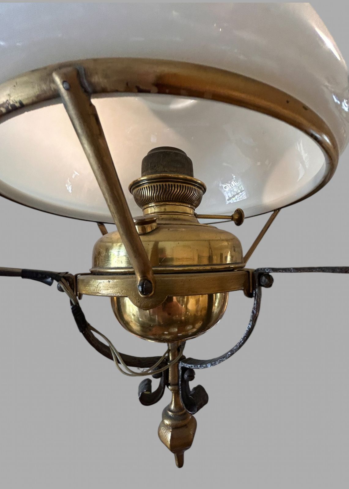 A Fabulous Arts And Craft Wrought Iron And Brass Lamp 'Converted' Electric photo for sale