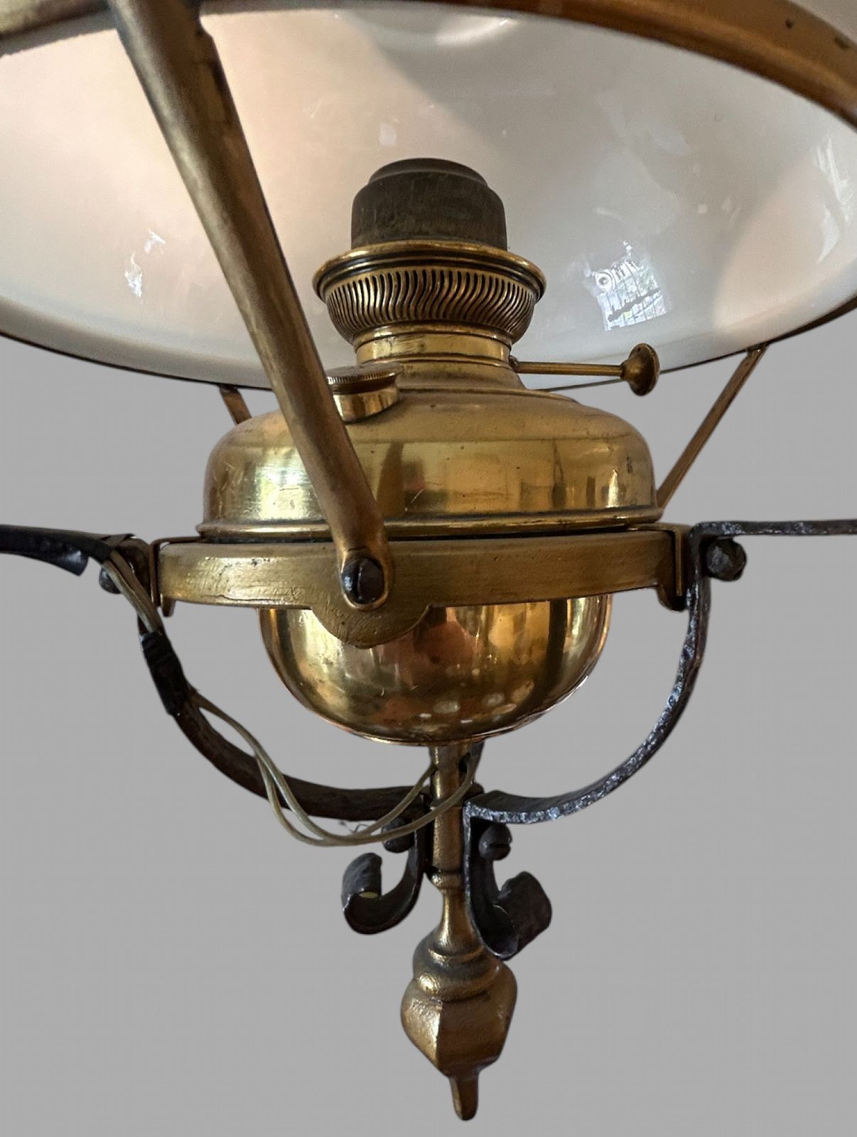 A Fabulous Arts And Craft Wrought Iron And Brass Lamp 'Converted' Electric photo 595.0