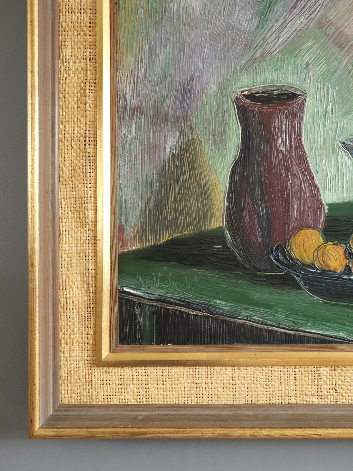 Fruit & Brushes  Oil Painting, Mid 20th Century photo vinterior